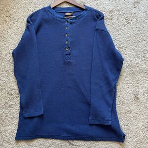 Vintage Faded Glory Henley Waffle Knit Shirt – Blue, 90s Style, Size L